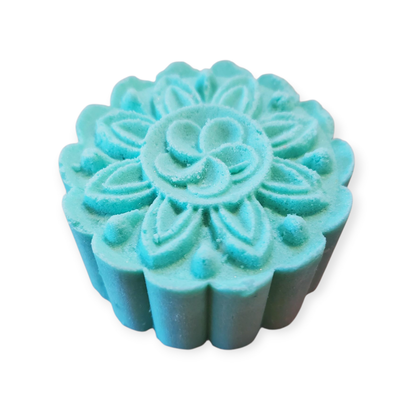 Blue floral shower steamer on a white background