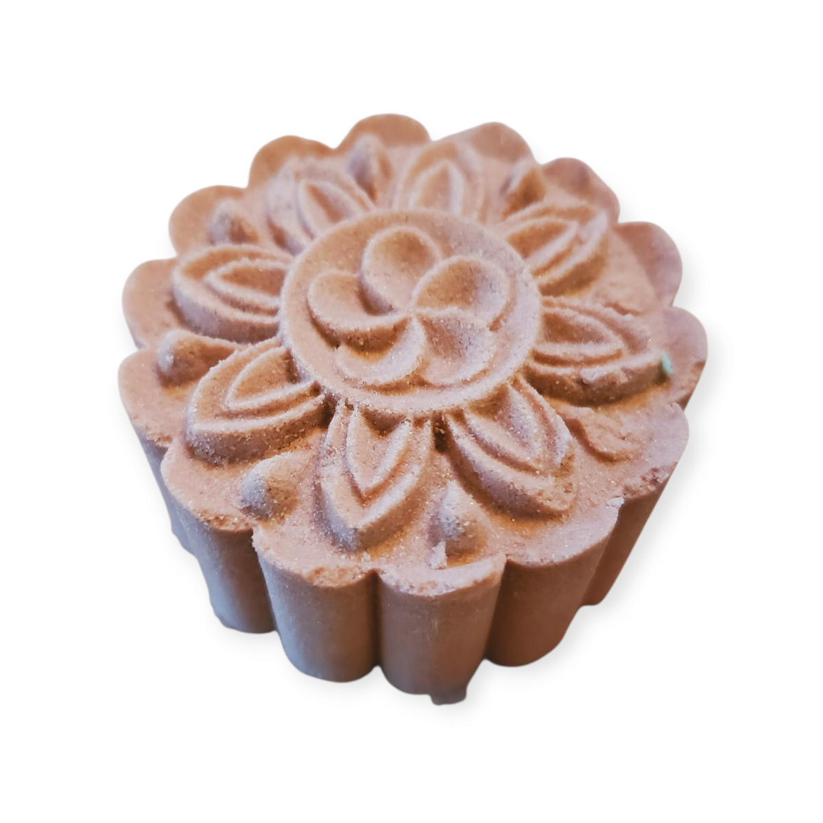Decorative brown shower steamer with floral design on a white background
