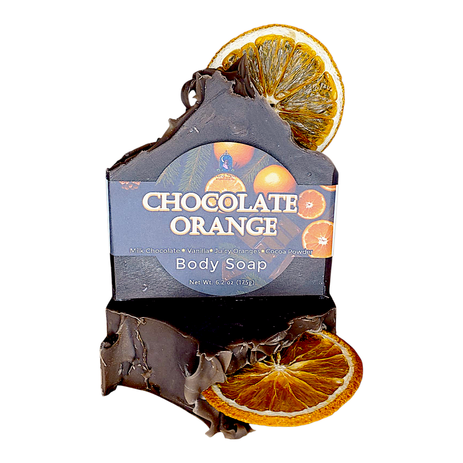 Bar of handmade Chocolate Orange cold process soap  on a white background made in Vermont 