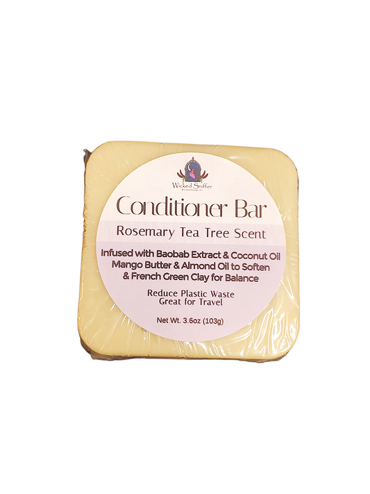 Conditioner bar with a label on a white background