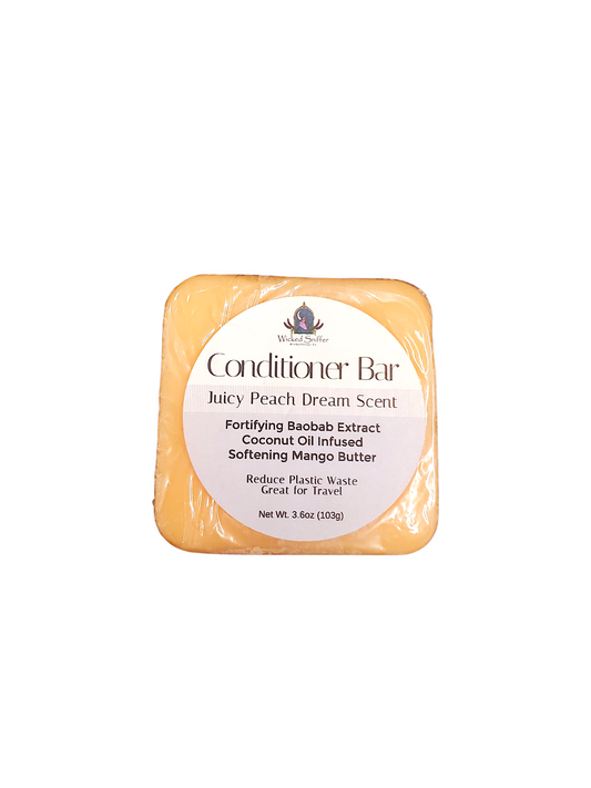 Orange conditioner bar with white label on a white background 