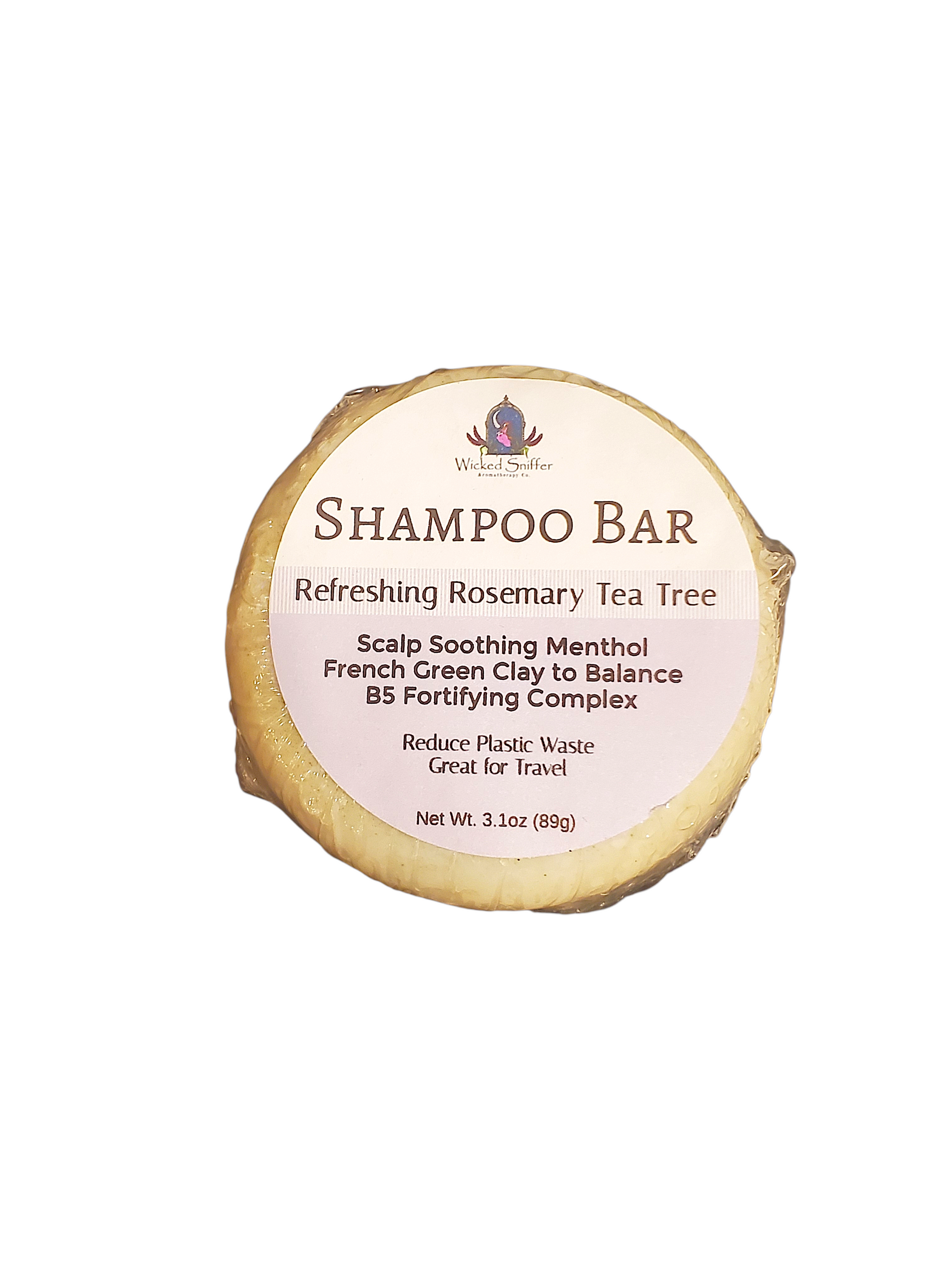 Shampoo bar with a white label on a white background