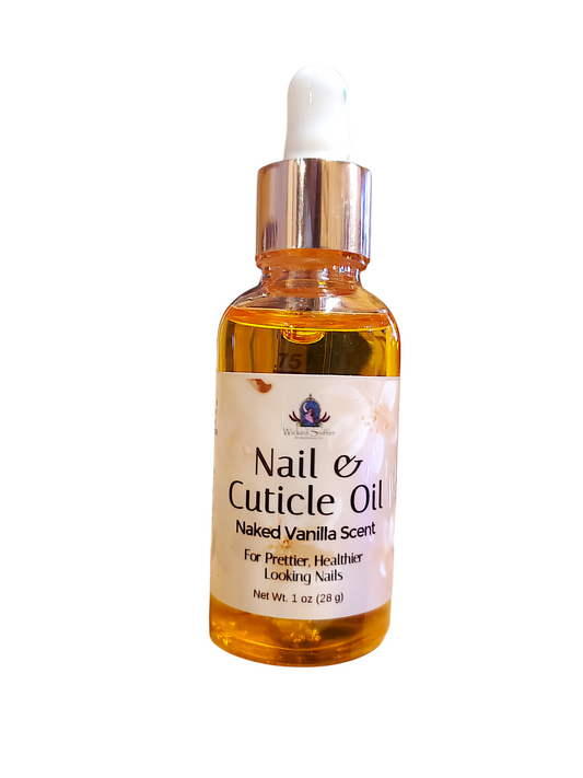 Bottle of nail cuticle oil with a white dropper on a white background