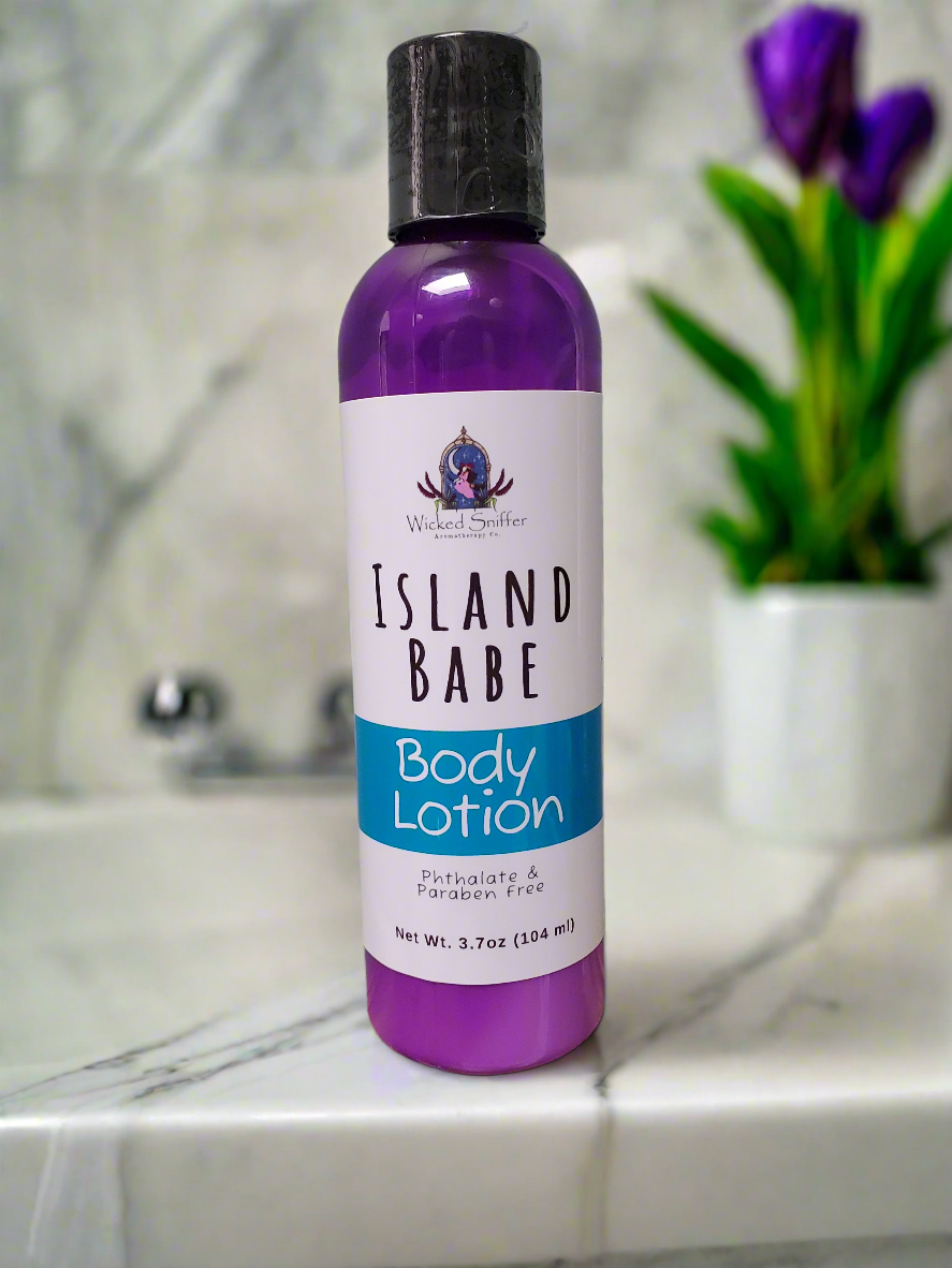 Island Babe Body Lotion (AI generated background)