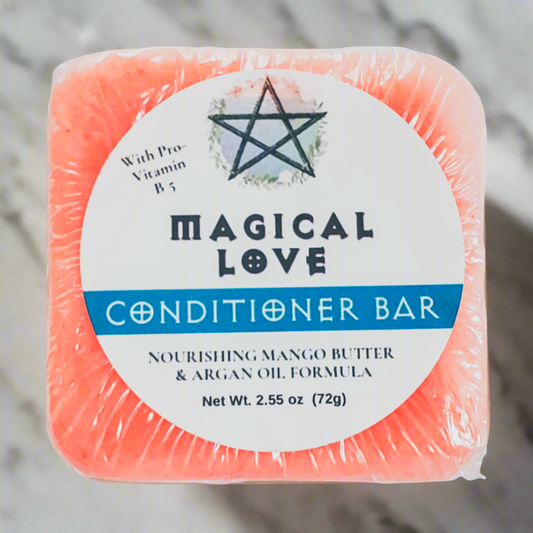 Magical Love scented conditioner bar with mango butter and argan oil.