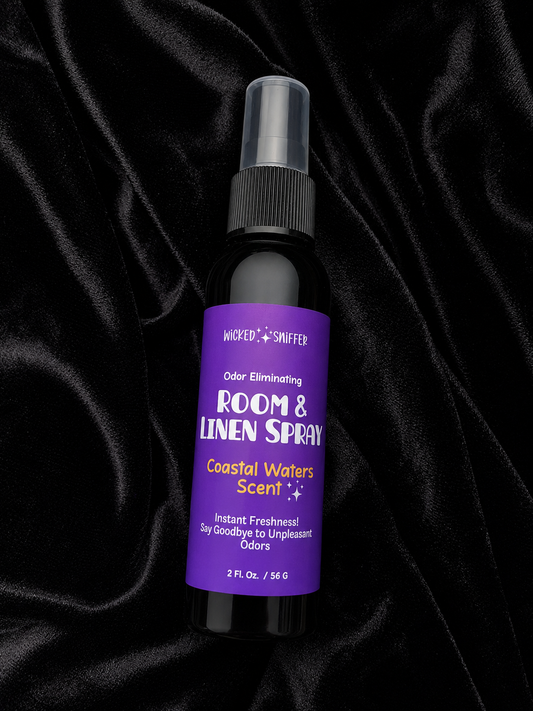 Bottle with purple label on a black background 