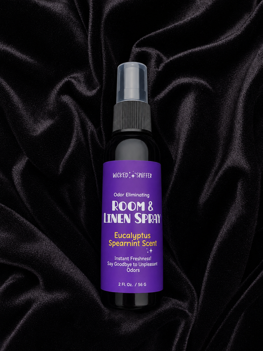 Bottle with purple label on a black background 