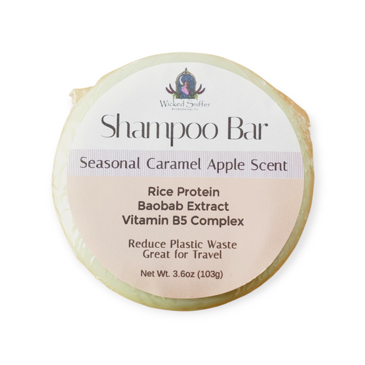 Shampoo bar with a label on a white background
