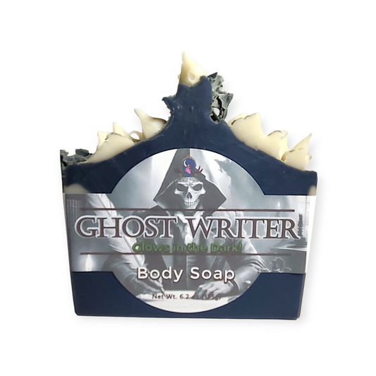 Ghost Writer body soap with skull design on a white background