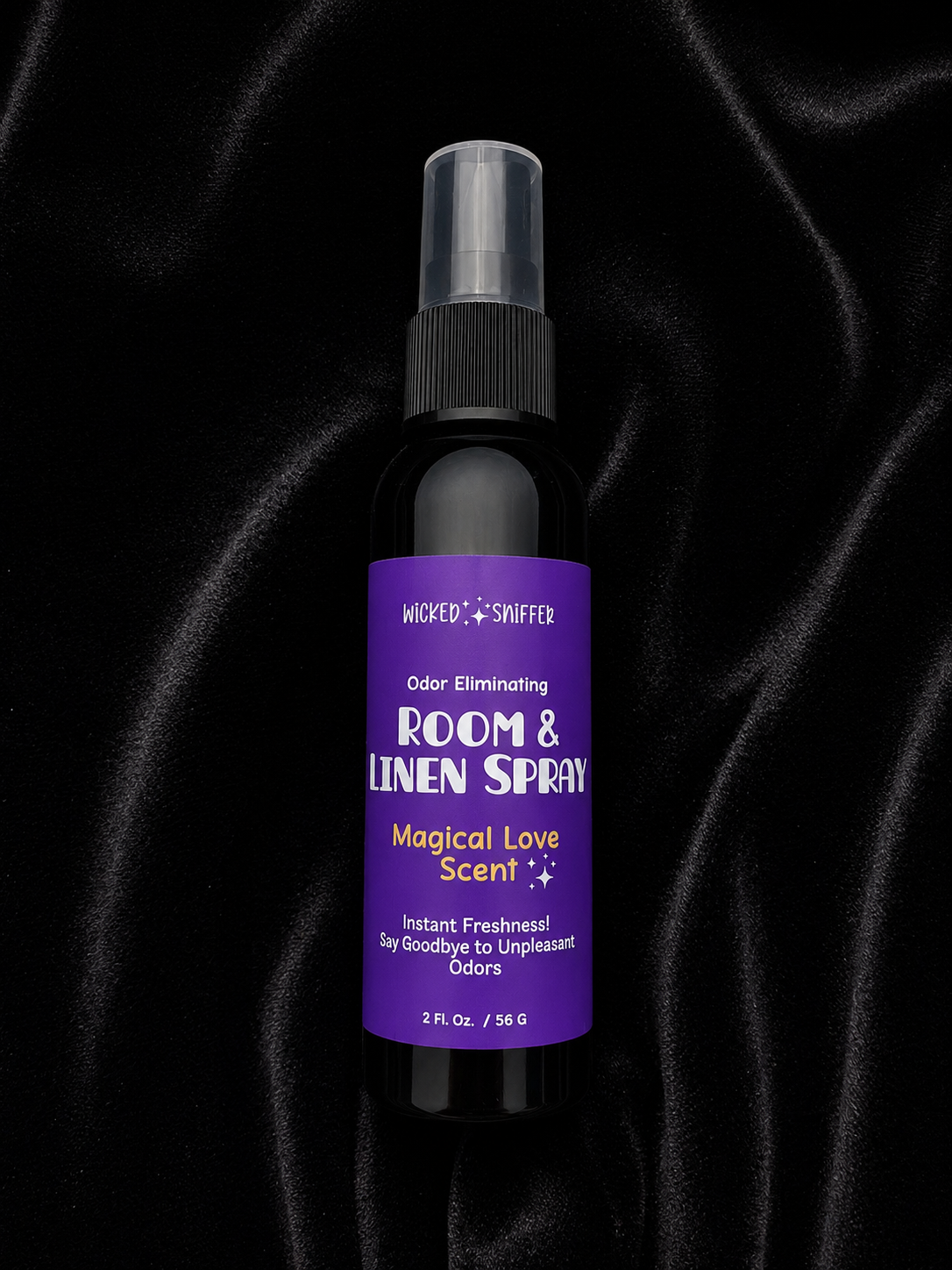 Bottle with purple label on a black background 