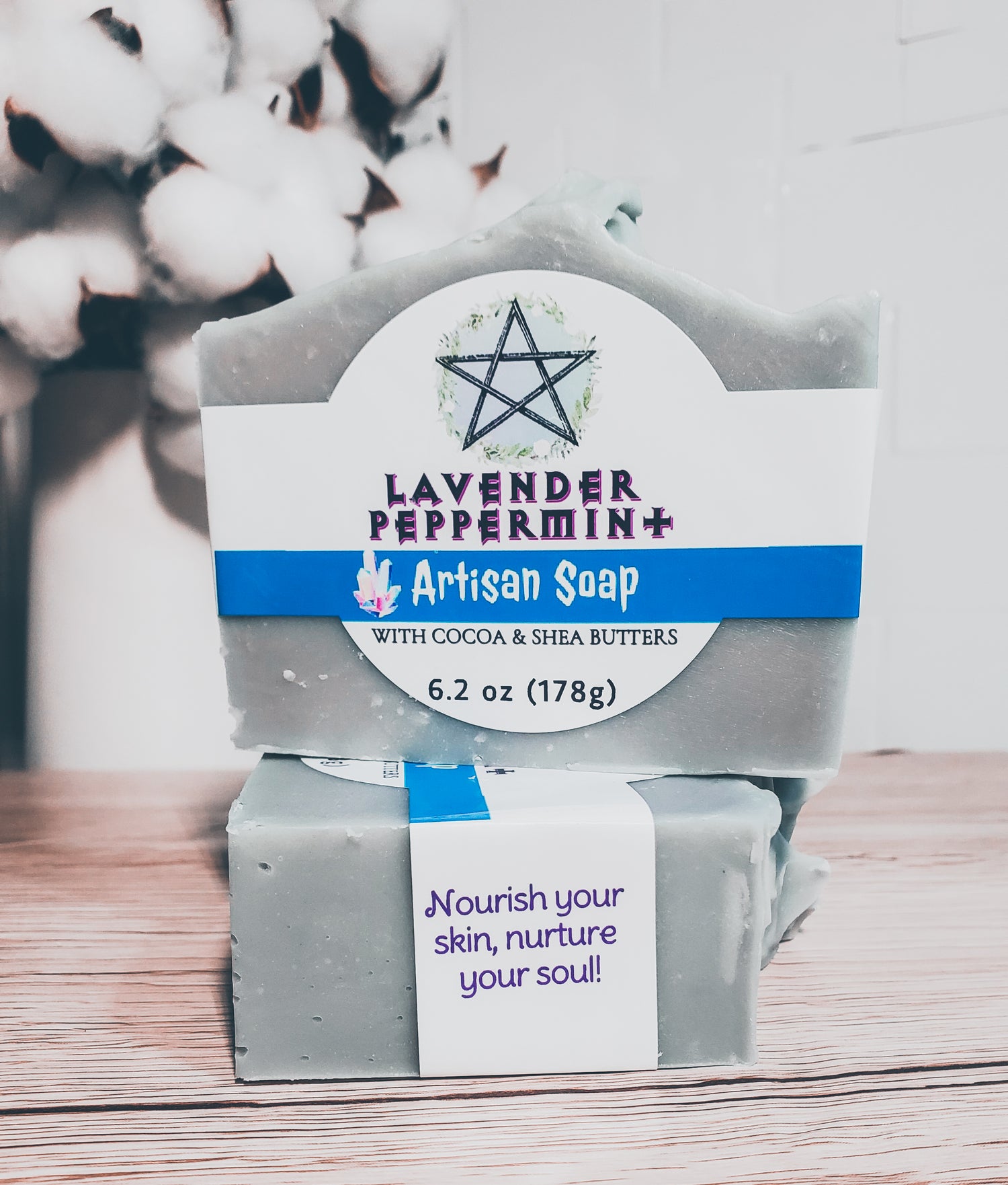 Gray soap with white label 